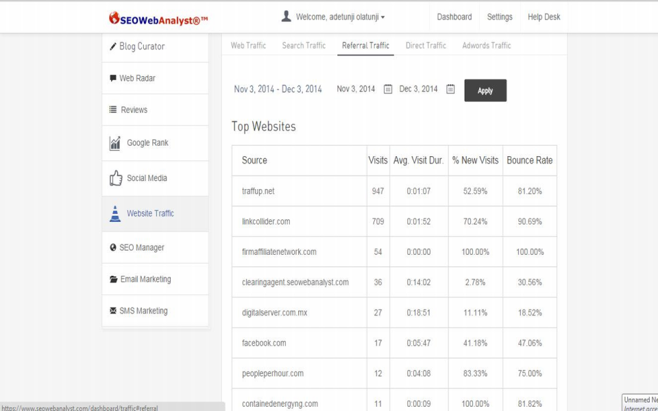 screenshot of SEO Web Analyst